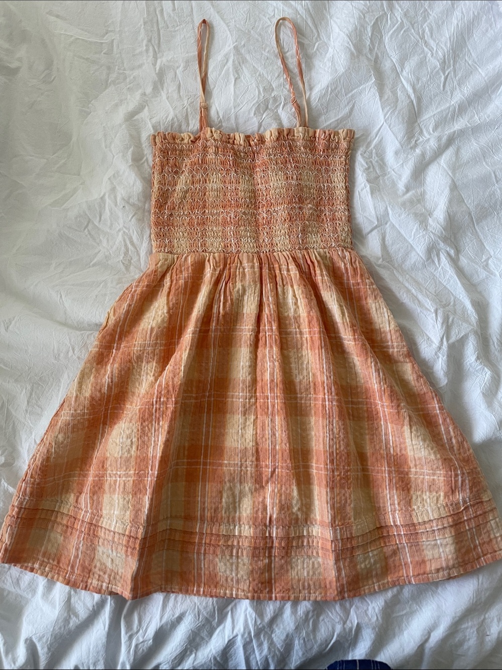 American Eagle Outfitters Peach Plaid Smocked Sundress